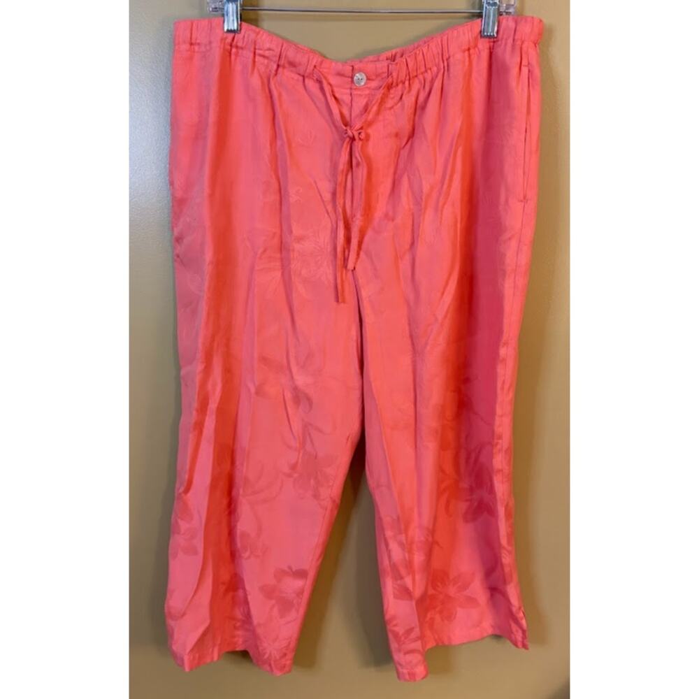 Jamaica Bay Coral Tone on Tone Floral Silk Blend Pants‎ Petite Size XL